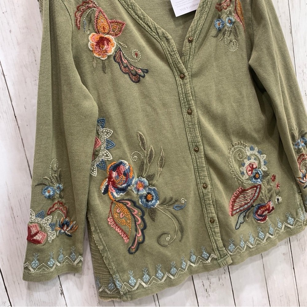 New Karyn Seo M Knit Tove Thermal Jacket Boho Embroidery Cardigan 100% Cotton - Picture 7 of 16